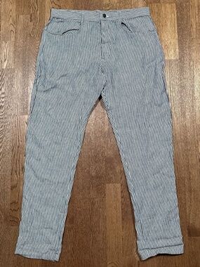 Alex Crane Linen Striped Gray White Tapered Khaki Pants Mens 33